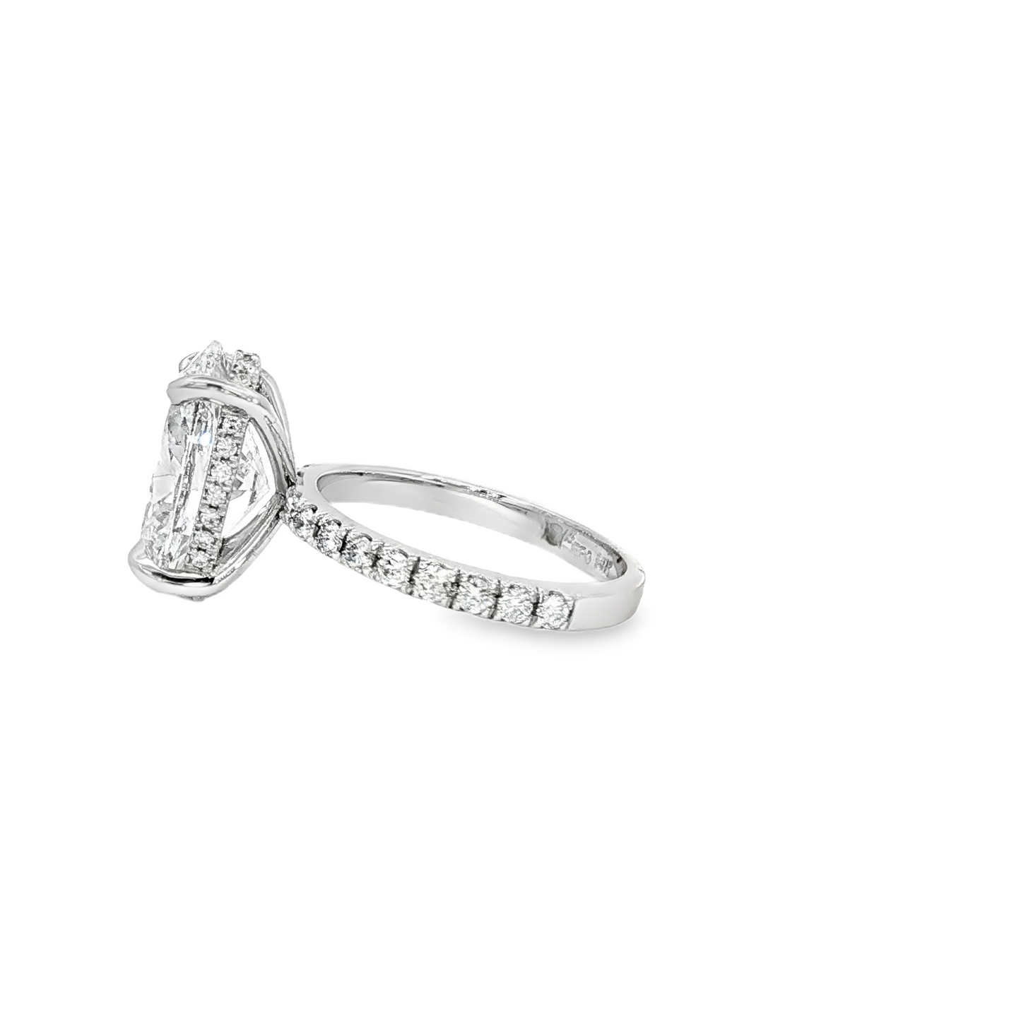 Custom Engagement Ring 3.88Ct Oval With 14K White Gold Hidden Halo And Diamond Mounting
