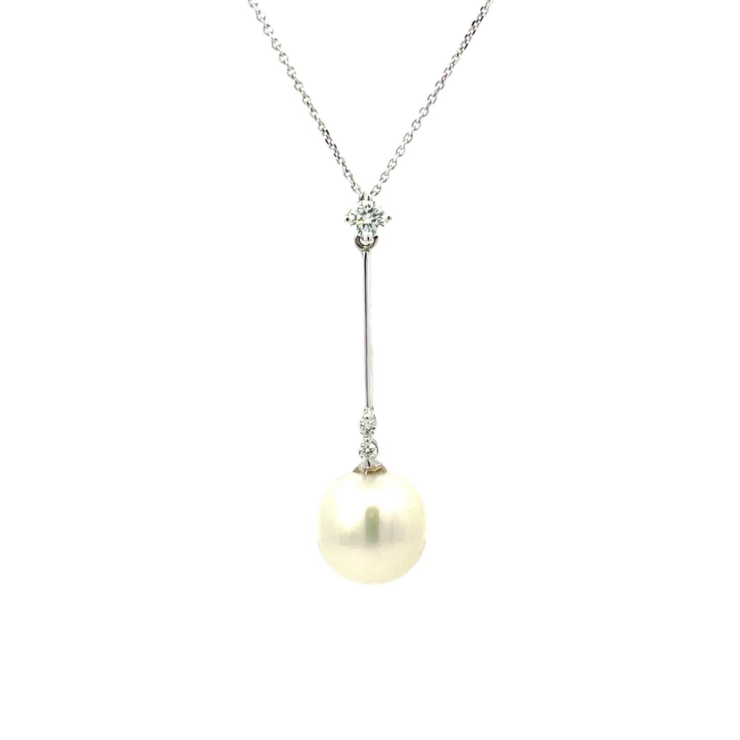Lady's White 18 Karat Strand With One South Sea White Pearl And 3=0.37Tw Round Diamonds