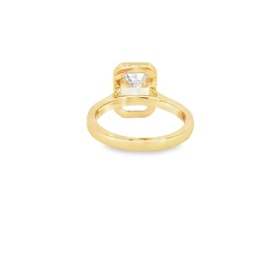 Custom Engagement Ring 3.07Ct Emerald Cut Bezel Set Diamond 14K Yellow Gold 2.5Mm Cathedral Mounting