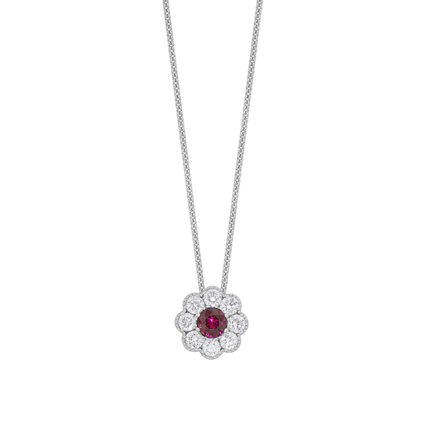 18k white gold and ruby floral pendant 0.99ct