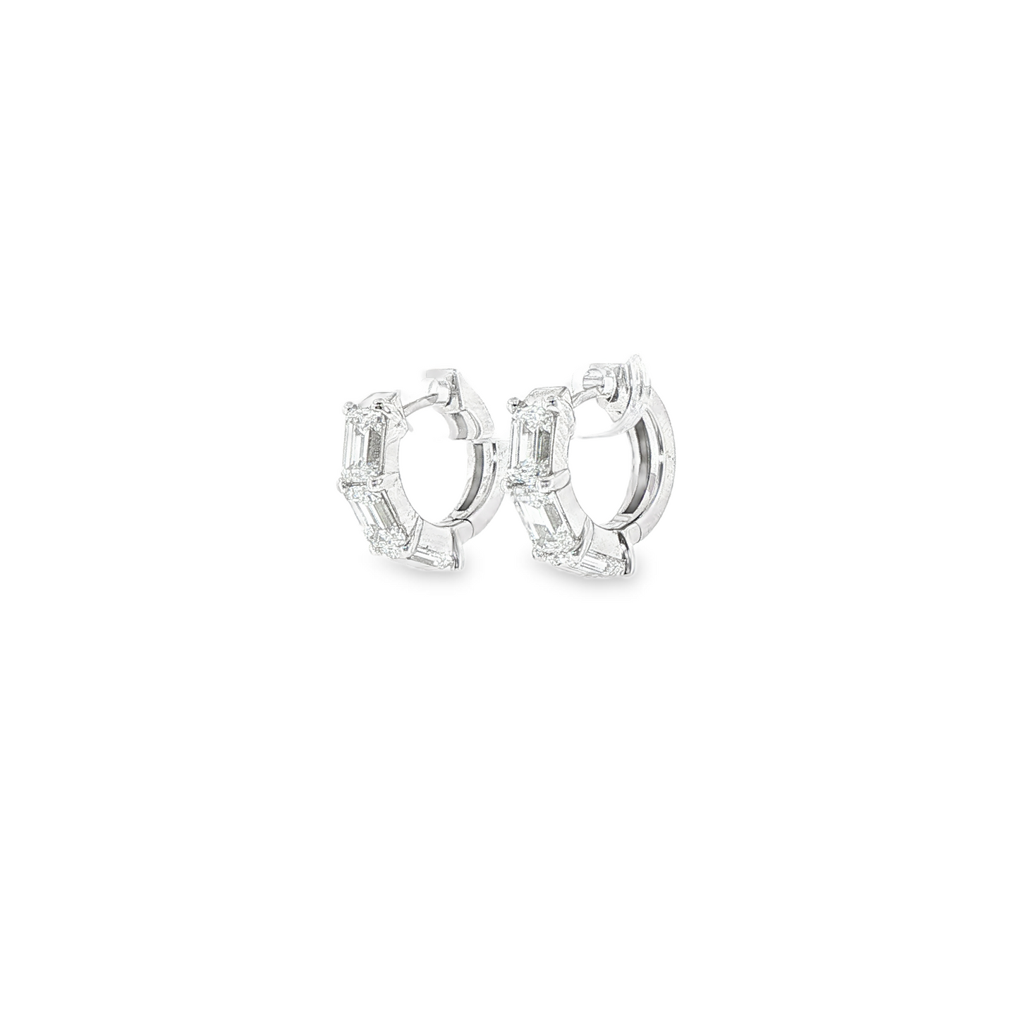 14K White Gold Lab Grown Emerald Cut Huggies Containing 6Ec Totaling 3.35Ct F Vs1 ( .50Each)