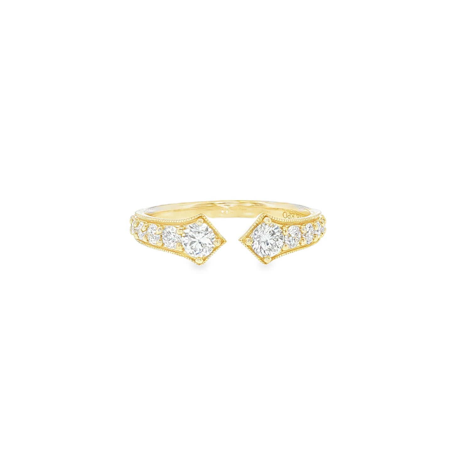 14K Yellow Gold Diamond Cuff Ring Containing12 Graduating Round Diamonds 0.65Ctw Size 6.5