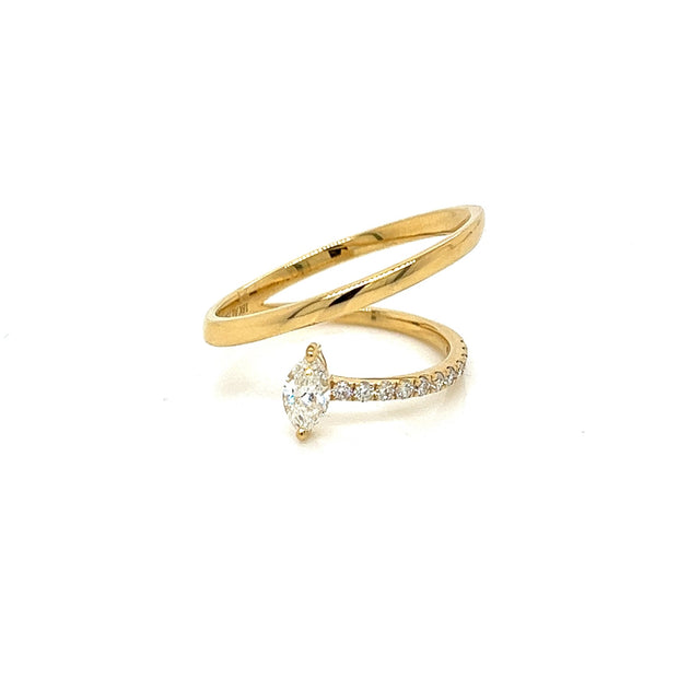 18k yellow gold wrap around single marquise diamond ring 0.37ct
