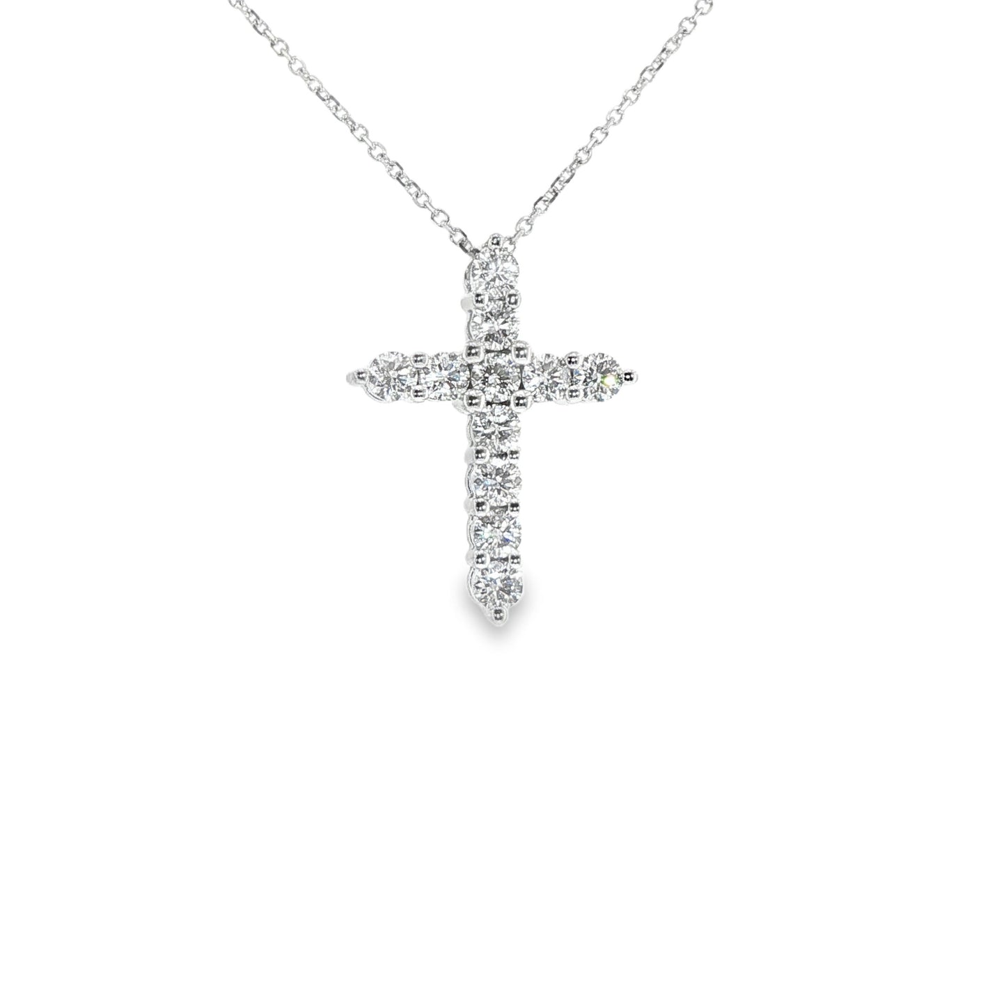 14K White Gold Natural Diamond Cross 1.13Ctctw Containing 11 Round Diamonds On 16" Chain F/G Vs2