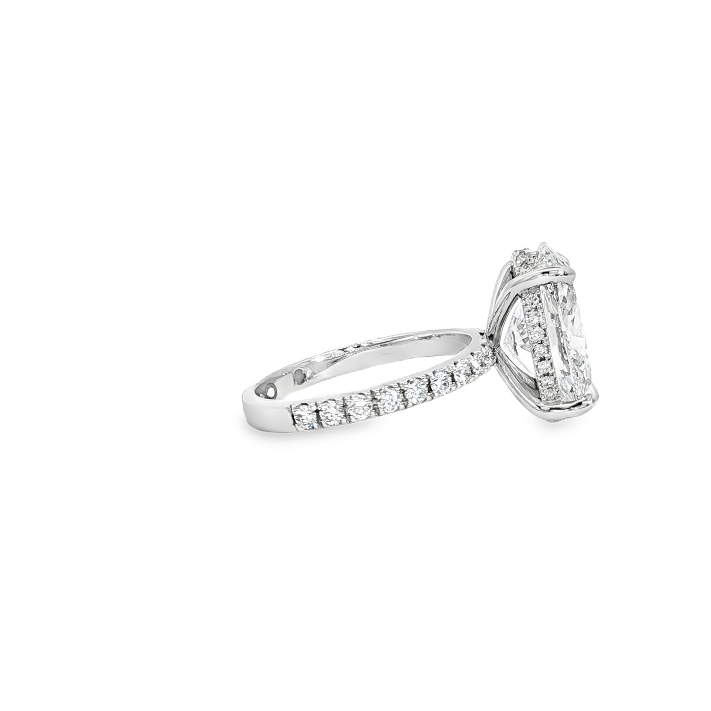 Custom Engagement Ring 3.88Ct Oval With 14K White Gold Hidden Halo And Diamond Mounting