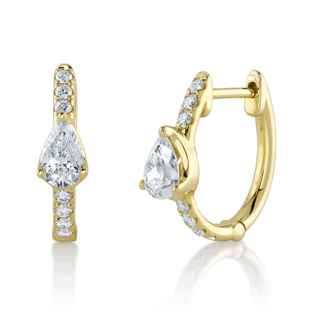 14k yellow gold diamond huggie hoops with pear shapes