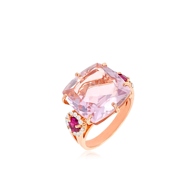 rose gold plated pink amethsyt and rhodolite with white topax fashion ring 11ct