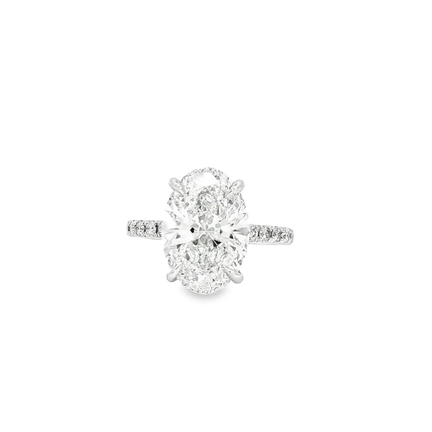 Custom Engagement Ring 3.88Ct Oval With 14K White Gold Hidden Halo And Diamond Mounting