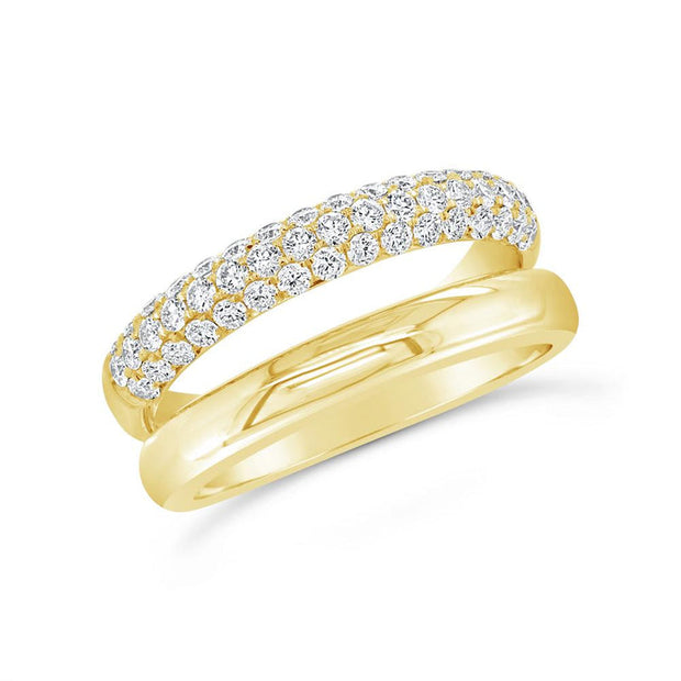 14k yellow gold double band with one row of pave diamonds 0.77ct