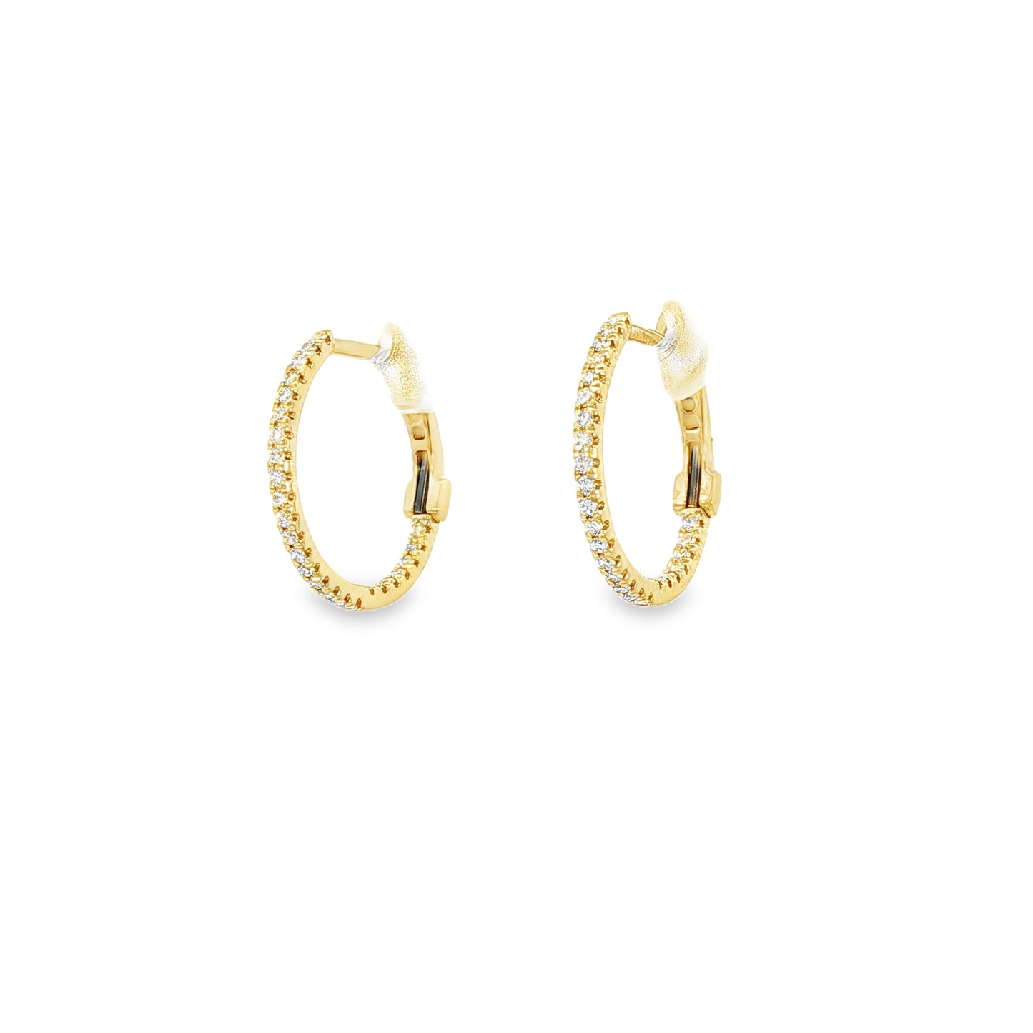 14K Yellow Gold Thin 16Mm Inside Out Diamond Hoop Earrings Containing 50 Rounds 0.20Ctw