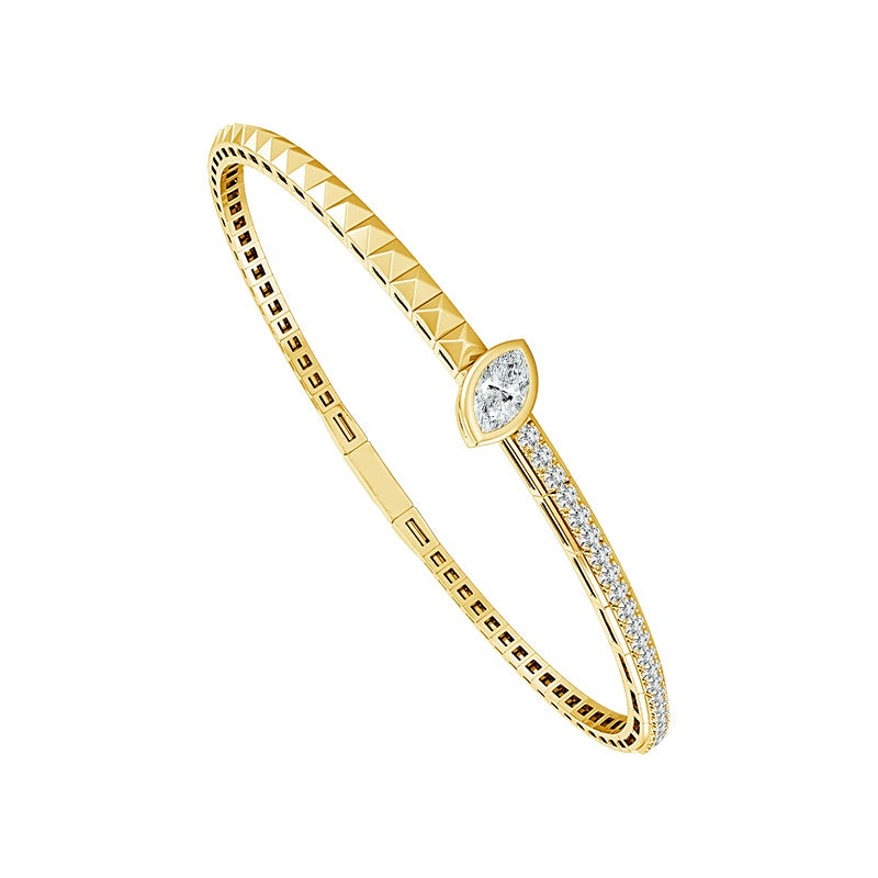 14K Yellow Gold 7 Station Alternating Prong And Bezel Set Flex Bracelet 0.16Ctw Size 6.75"
