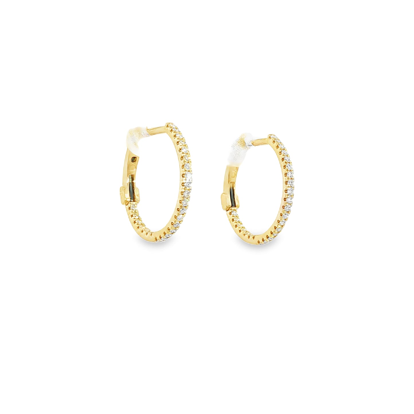 14K Yellow Gold Thin 16Mm Inside Out Diamond Hoop Earrings Containing 50 Rounds 0.20Ctw