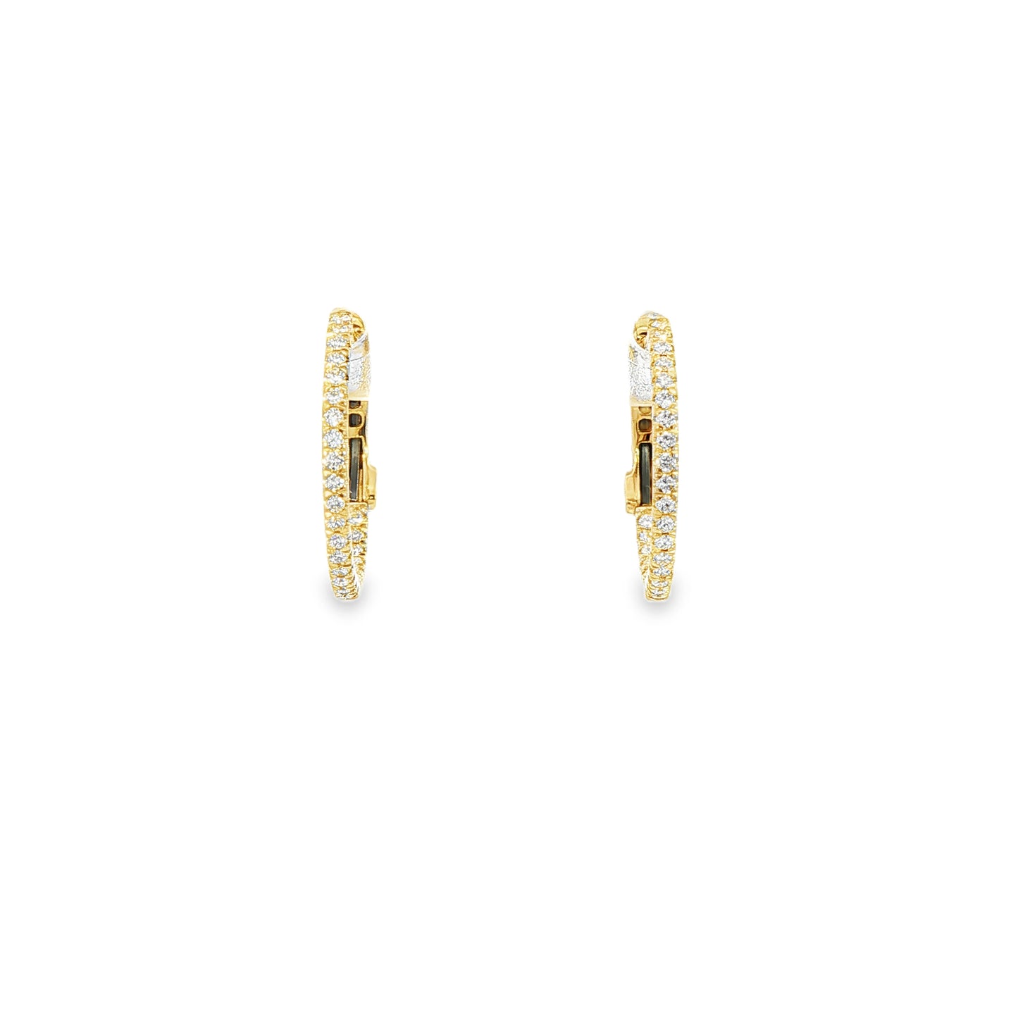 14K Yellow Gold Thin 16Mm Inside Out Diamond Hoop Earrings Containing 50 Rounds 0.20Ctw