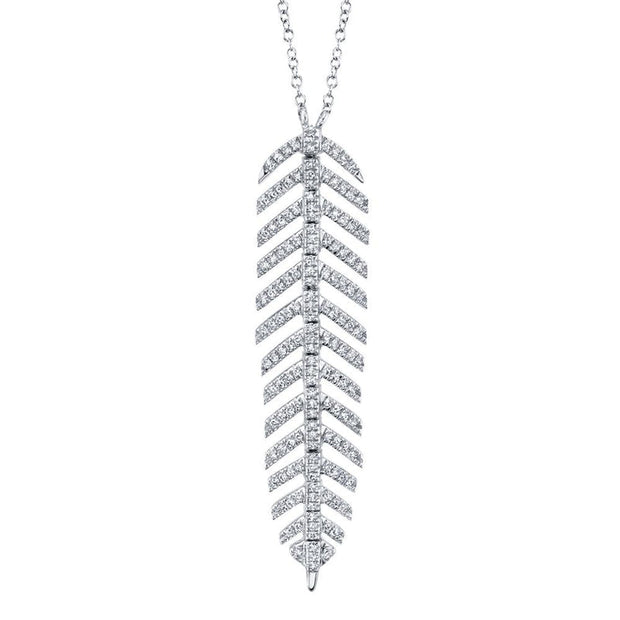 14k white gold diamond feather necklace 0.29ct