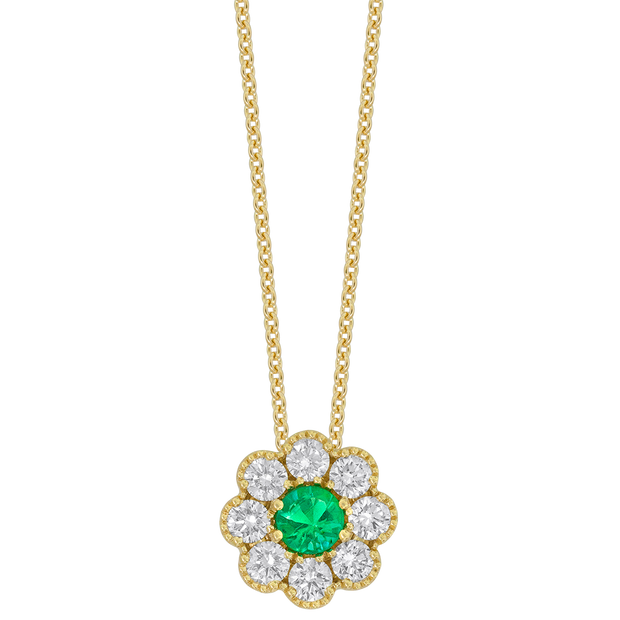 18k yellow gold diamond and emerald floral pendant 0.94ct