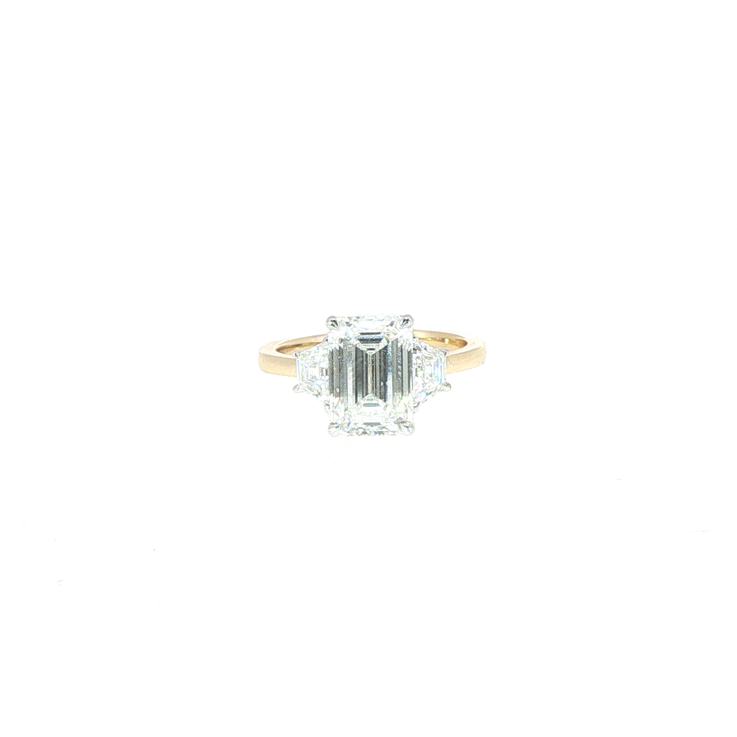 14K Yellow Gold With White Gold Head Emerald cut 3 Stone Lab Diamond Engagment Ring 3.03ct