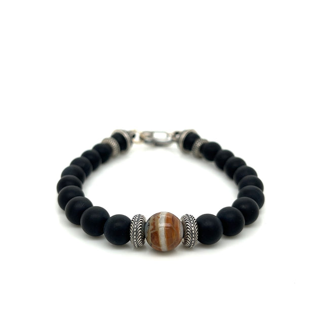 mens frosted black onyx bead bracelet