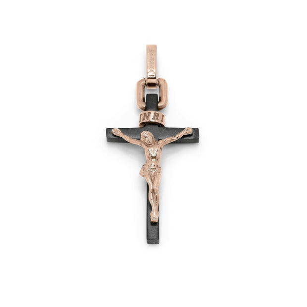 18k rose gold and stainless steel crucifix