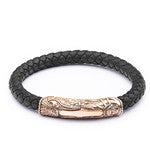 bronze and black leather mens bracelet