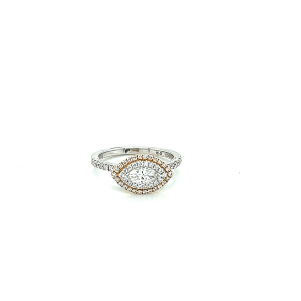 18k two tone east to west marqusie diamond halo ring 0.75ct