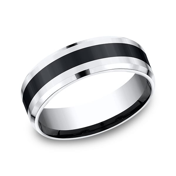 Cobalt and Ceramic Comfort-Fit Design Wedding Band