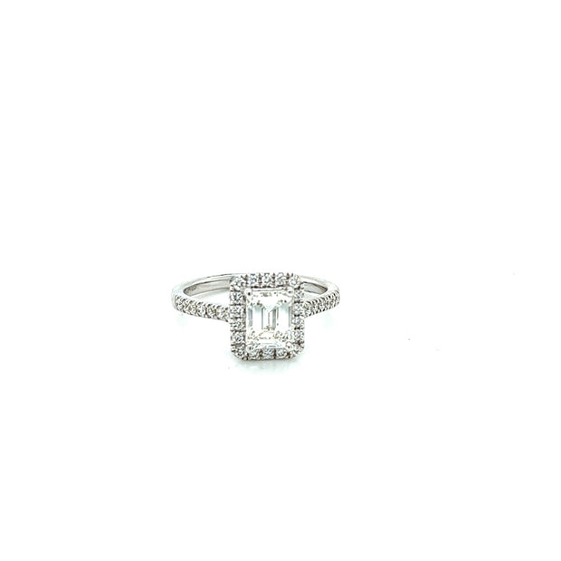 18k white gold emerald cut halo diamond engagement ring 1.56ct