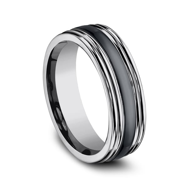 Tungsten and Seranite Two-Tone Design Wedding Band