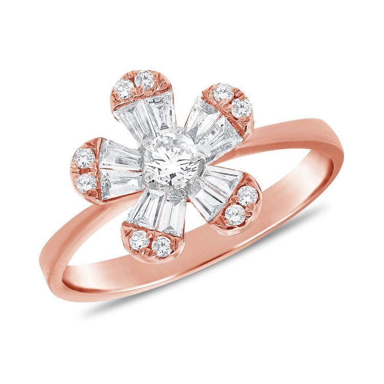 14k rose gold diamond flower ring 0.56ct
