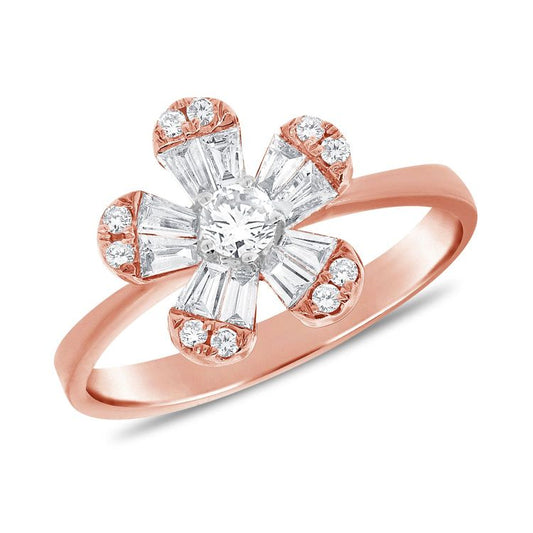 14k rose gold diamond flower ring 0.56ct