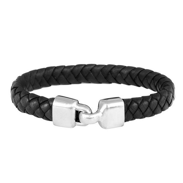 SMALL BRAIDED LEATHER BRACELET WITH HOOK CLASP