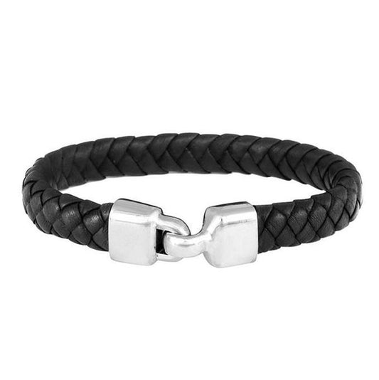 SMALL BRAIDED LEATHER BRACELET WITH HOOK CLASP