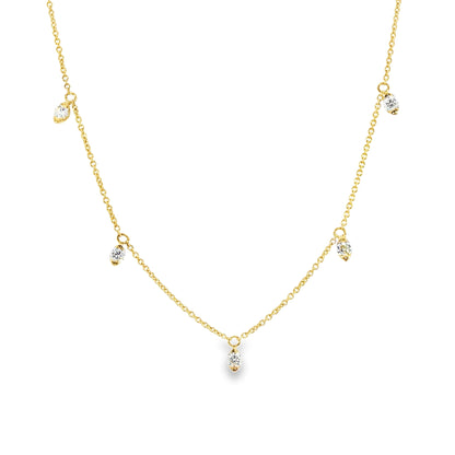 18K Yellow Gold 5 Station Round Diamond Necklace On 17.5" Adjustable Chain 0.31Ctw