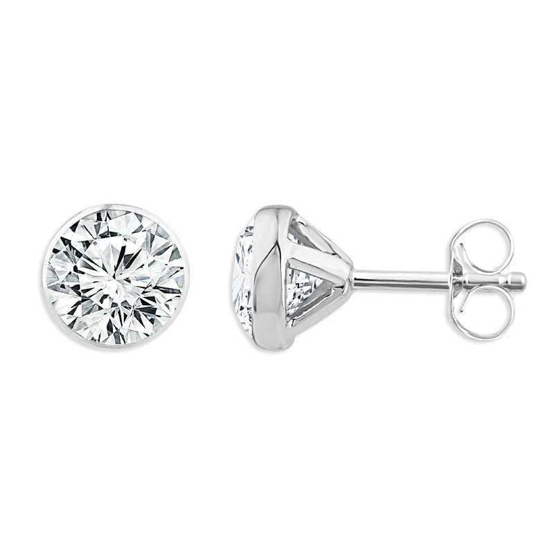 14K  White Gold Lab Grown Diamond Martini Sky Set Round Studs 3.00ctw
