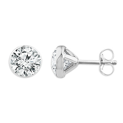 14K  White Gold Lab Grown Diamond Martini Sky Set Round Studs 3.00ctw