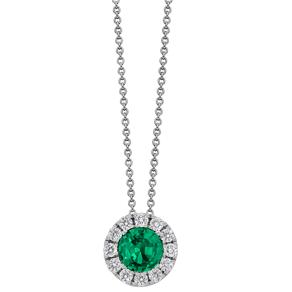 18k white gold emerald and diamond pendant 0.35ct