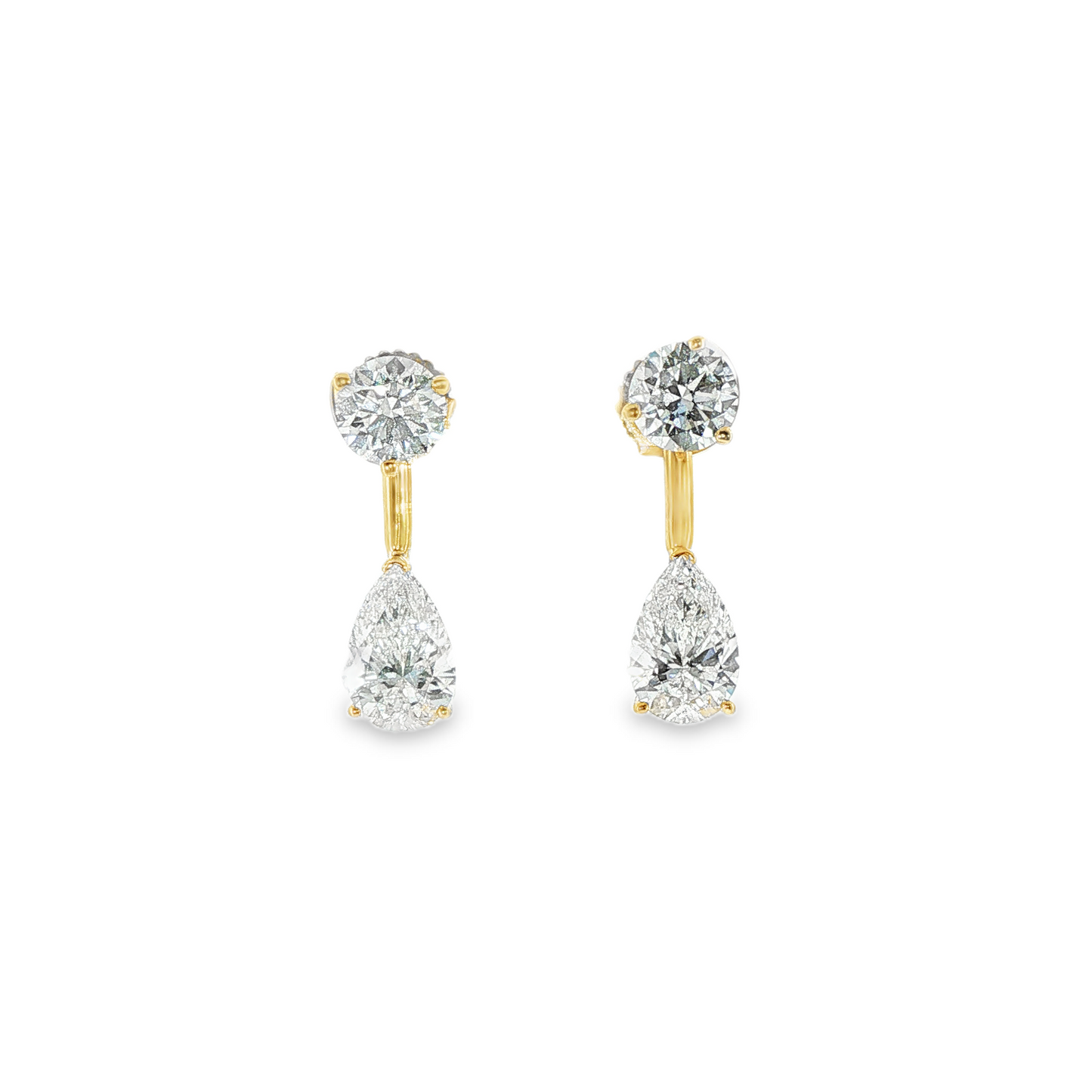 18K Yellow Gold Lab Grown Pear Enhancer And Round Drop Earrings