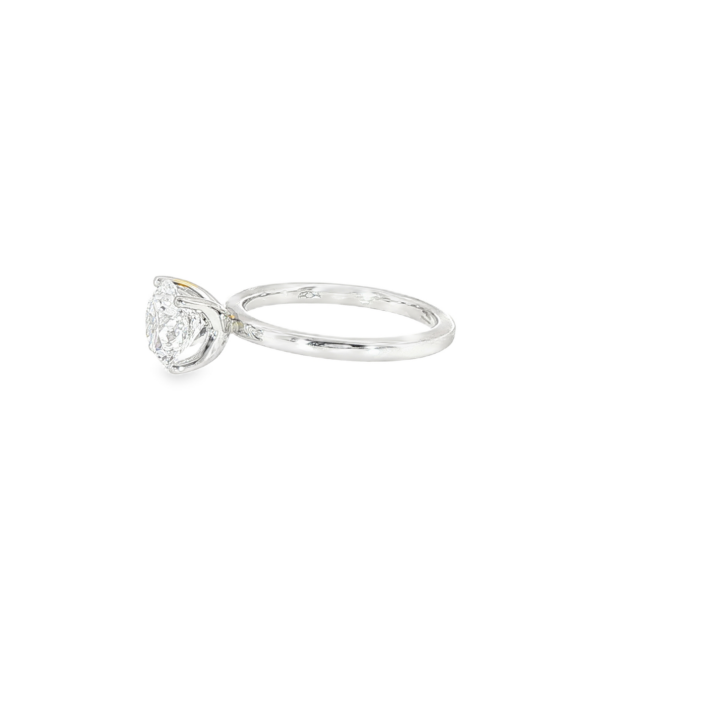 14K White Gold Lab Round Brilliant Cut Diamond "Flyer" Set Solitaire Engagement Ring