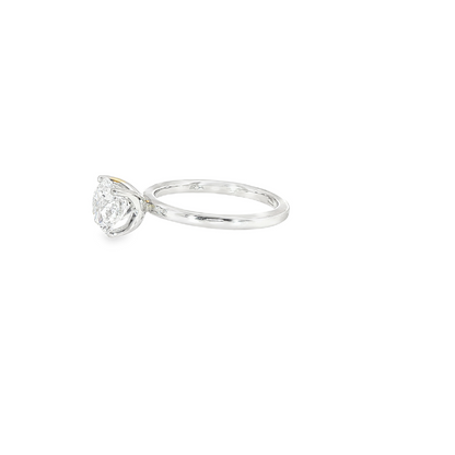 14K White Gold Lab Round Brilliant Cut Diamond "Flyer" Set Solitaire Engagement Ring