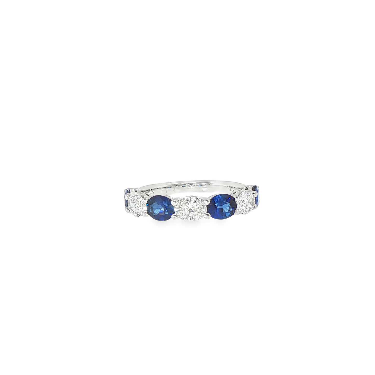 18K White Gold Alternating Natural Diamond And Blue Sapphire 1/2Way Around Band