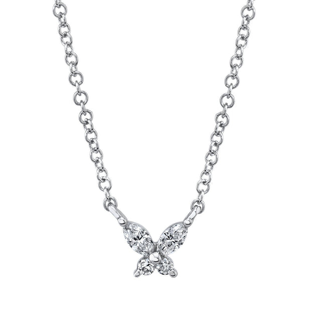 14k white gold mini diamond butterfly necklace 0.10ct