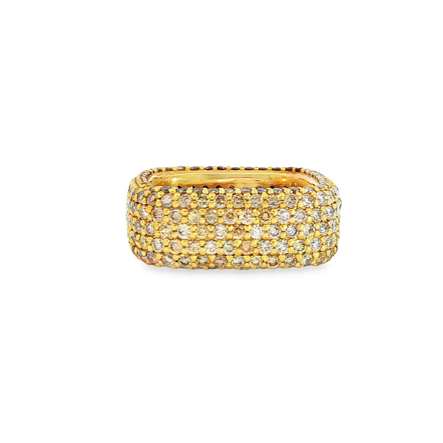 18K Yellow Gold Champagne Diamond Square Fashion Ring 5.30Ctw