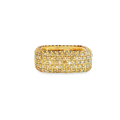 18K Yellow Gold Champagne Diamond Square Fashion Ring 5.30Ctw