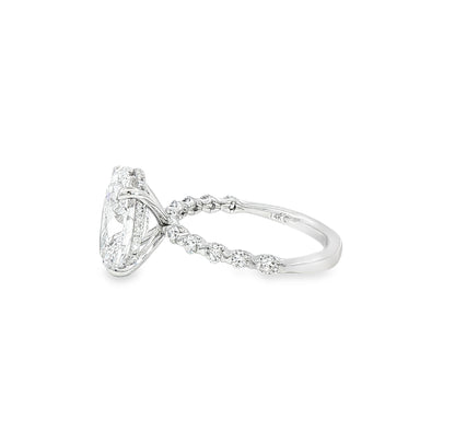 Custom 14K White Gold Oval Diamond With Single Prong Rounds And Hidden Halo Engagment Ring