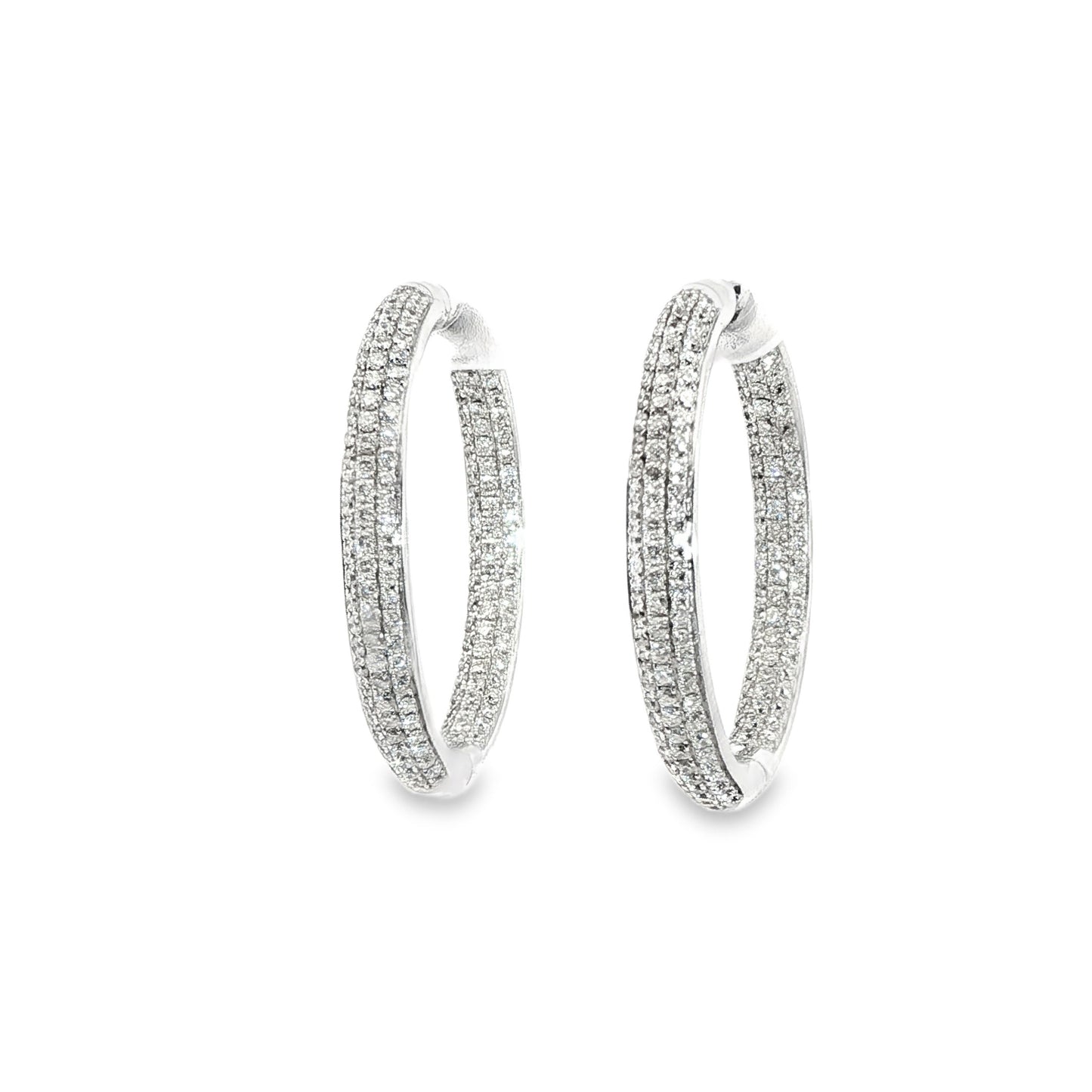 18k white gold inside out micropave diamond hoops 1.88ct