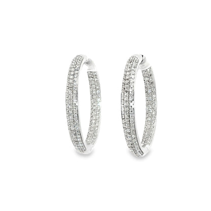 18k white gold inside out micropave diamond hoops 1.88ct