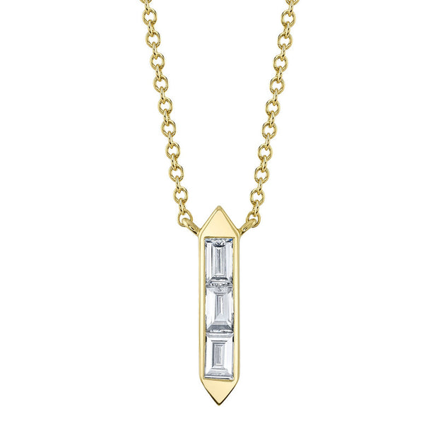 14k yellow gold diamond baguette necklace 0.18ct