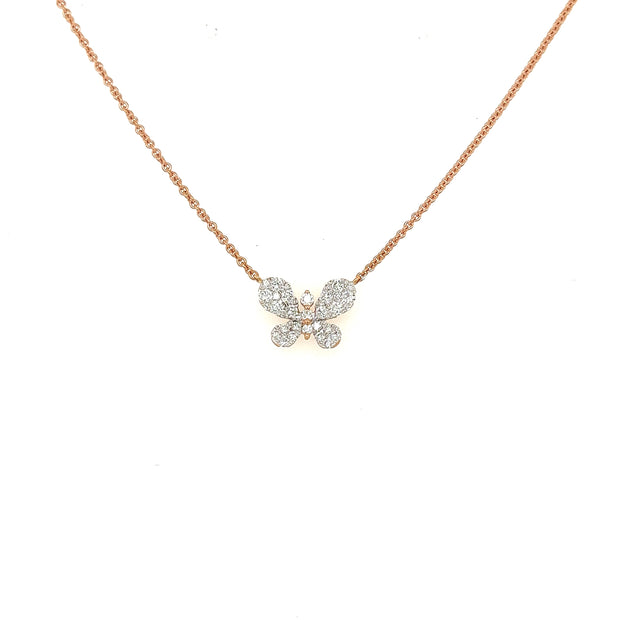 18k yellow gold diamond pave butterfly pendant 0.34ct
