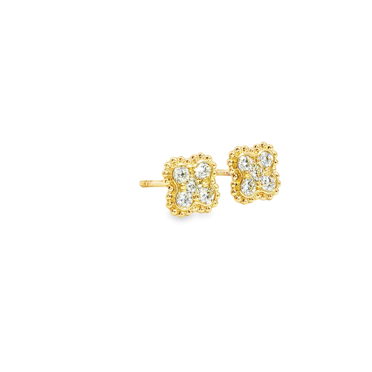 14K Yellow Gold 4 Leaf Diamond Custer Stud Earrings 0.48Ctw