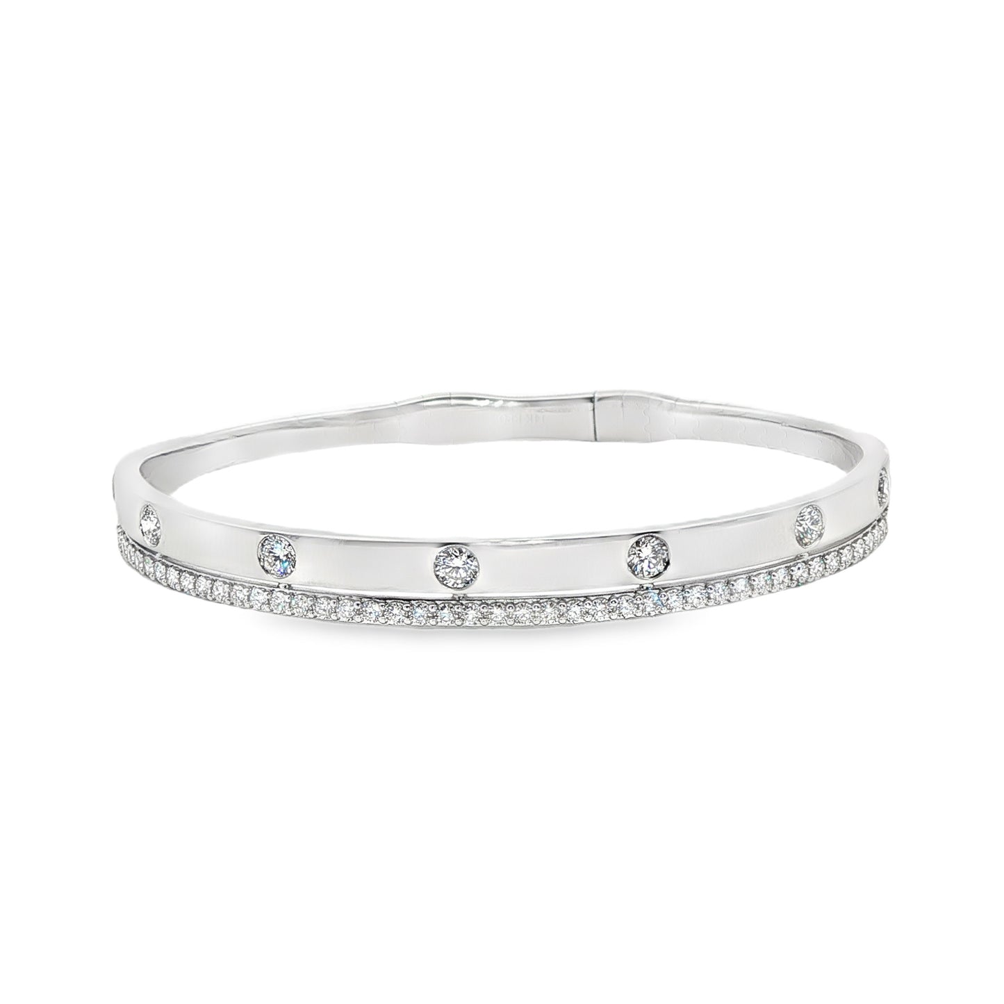 14K White Gold Double Row High Polished And Prong Set Diamond Flex Bracelet 1.35Ctw