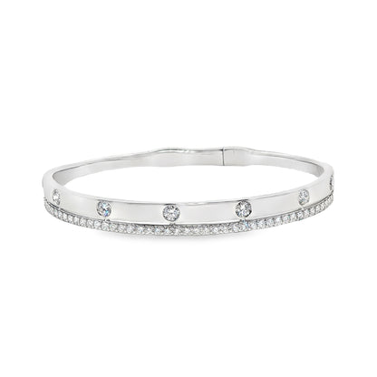 14K White Gold Double Row High Polished And Prong Set Diamond Flex Bracelet 1.35Ctw